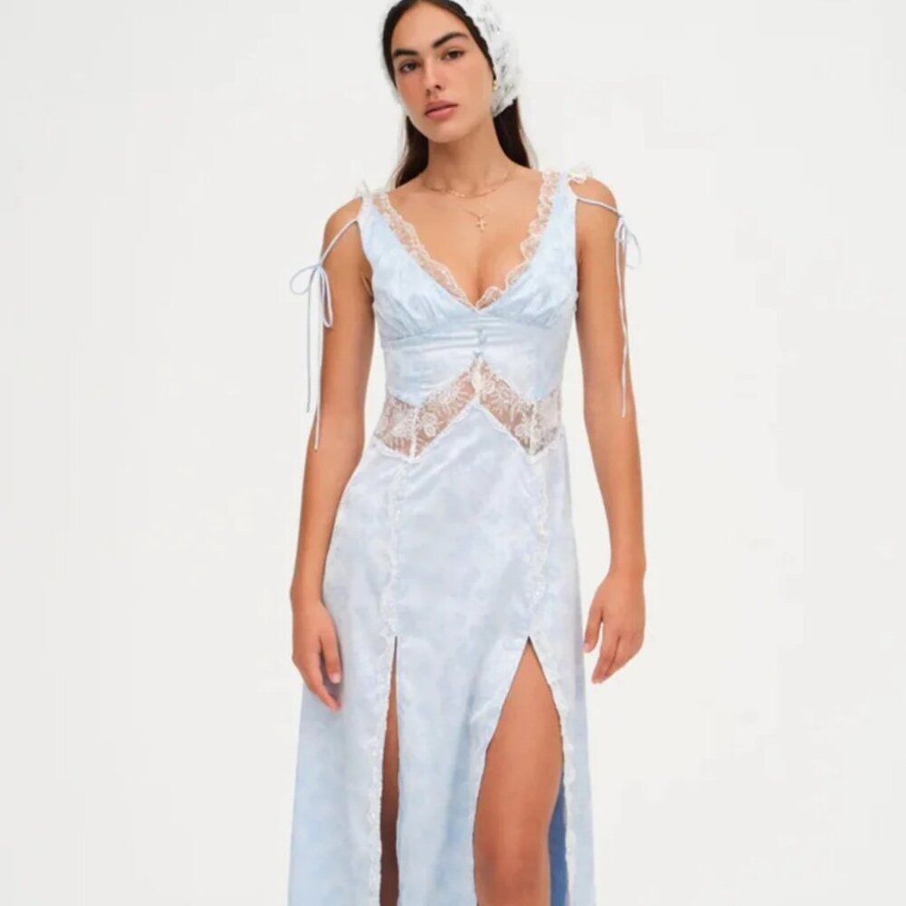 FOR LOVE & LEMONS Hattie Jacquard Maxi Dress In Blue (size S) NWT
